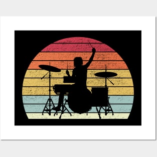 Drummer Shirt Retro Style Drum Player Posters and Art